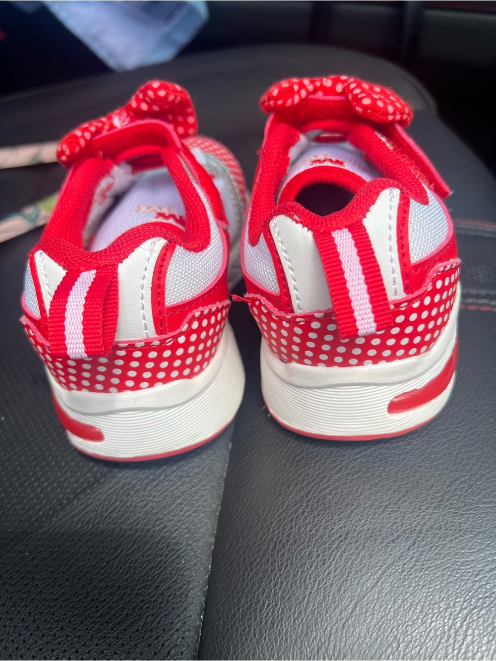 Disney Red Polka Dot Bow Kids Sneakers with Silver Glitter Lights up - Picture 3 of 6